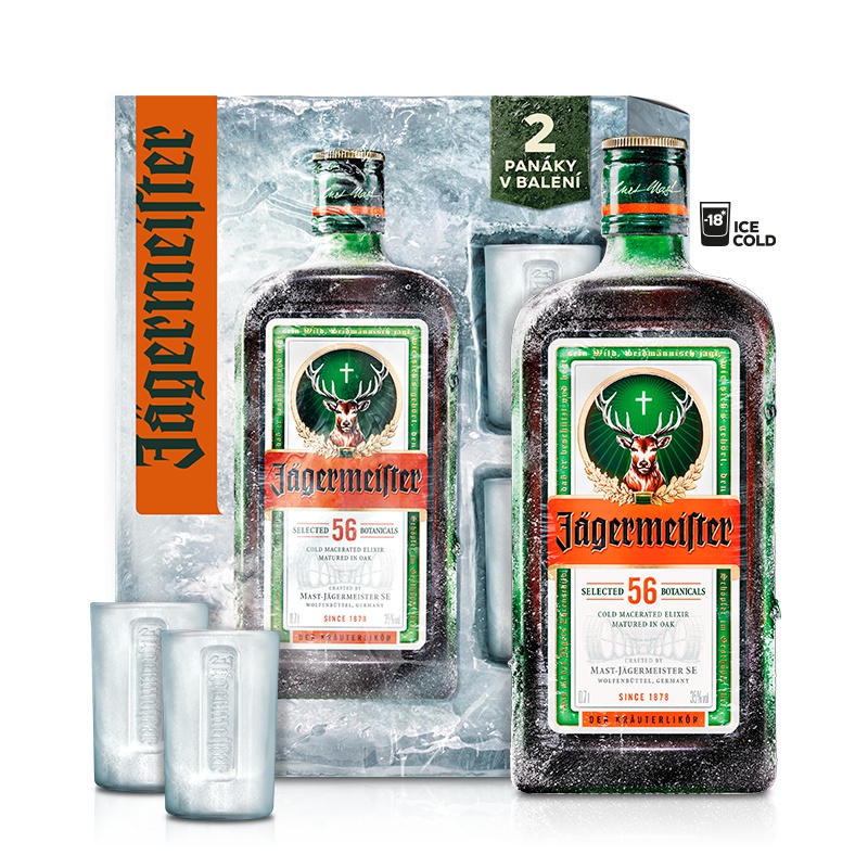 Jägermeister 0,7L 35% v krabičke s dvoma pohármi