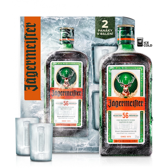 Jägermeister 0,7L 35% v krabičke s dvoma pohármi