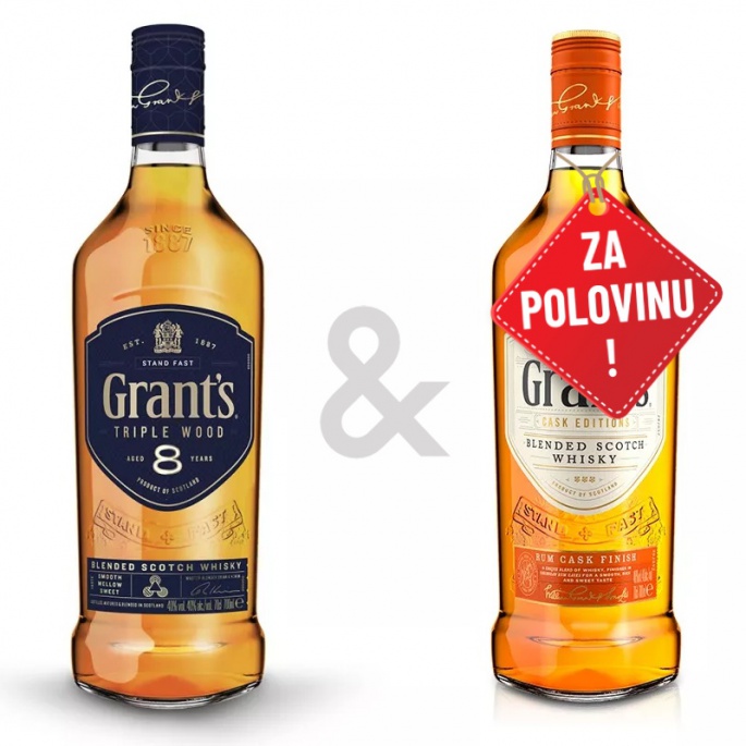 AKCIA 1+1 za 50% - Grant´s Triple Wood 8YO 0,7L + Grant´s Rum Cask Finish 0,7L za polovicu